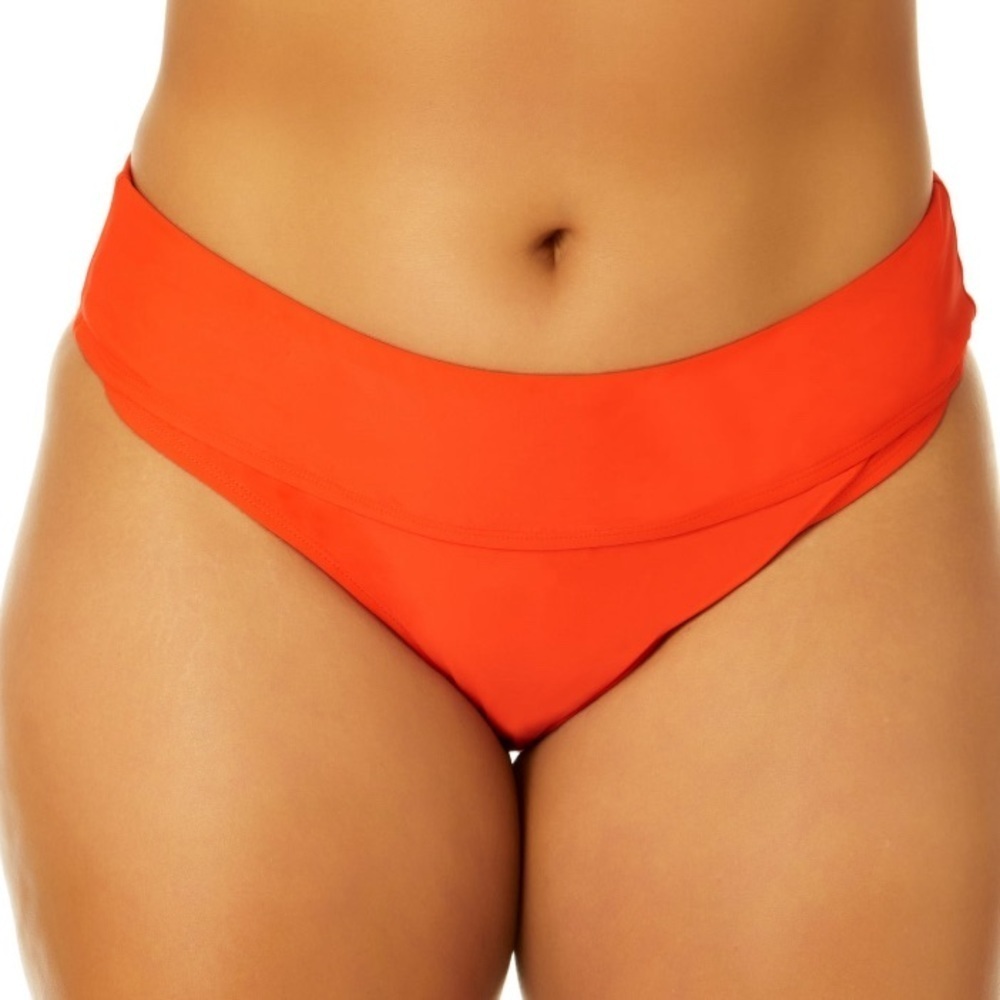 Time And Tru Solid Mid-Rise Hi-Cut Bikini Bottom Orange Women’s Sz 3X 24 - 26